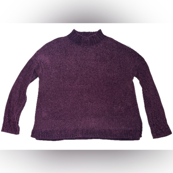 Womens Deep Plum Boxy Sweater Size Large Mock Neck Goth Core Dark Romance - Picture 1 of 4